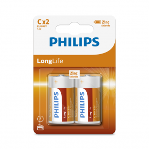 PHILIPS C Size 1.5V LongLife Zinc Chloride Batteries 2pcs card (R14L2B/97)