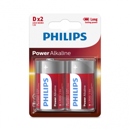 PHILIPS D size 1.5V Power Alkaline Batteries 2pcs card (LR20P2B/97)