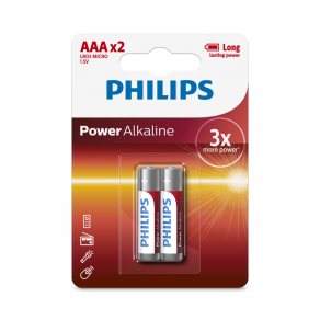 PHILIPS AAA size 1.5V Power Alkaline Batteries 2pcs card (LR03P2B/97)