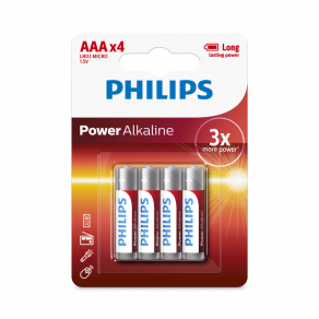 PHILIPS AAA size 1.5V Power Alkaline Batteries 4pcs card (LR03P4B/97)