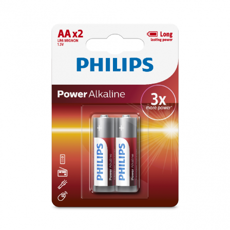 PHILIPS AA size 1.5V Power Alkaline Batteries 2pcs card (LR6P2B/97)