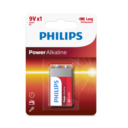 PHILIPS 9V size Power Alkaline Batteries 1pc card (6LR61P1B/97)