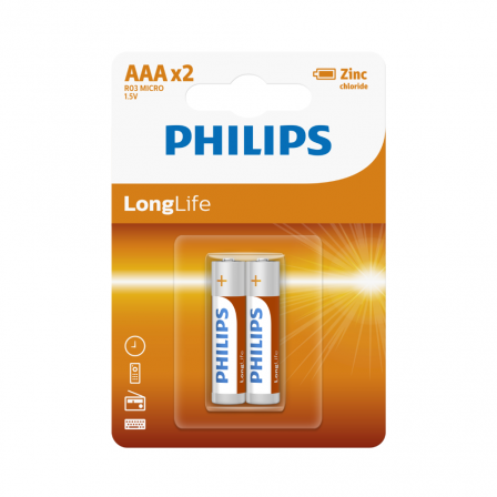 PHILIPS AAA Size LongLife Zinc Chloride Batteries 2pcs card (R03L2B/97)