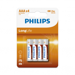 PHILIPS AAA Size LongLife Zinc Chloride Batteries 4pcs card (R03L4B/97)