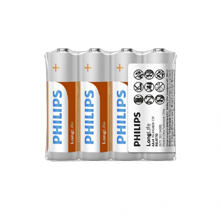 PHILIPS AA Size LongLife Zinc Chloride Batteries 4pcs shrink  (R6L4F/97)